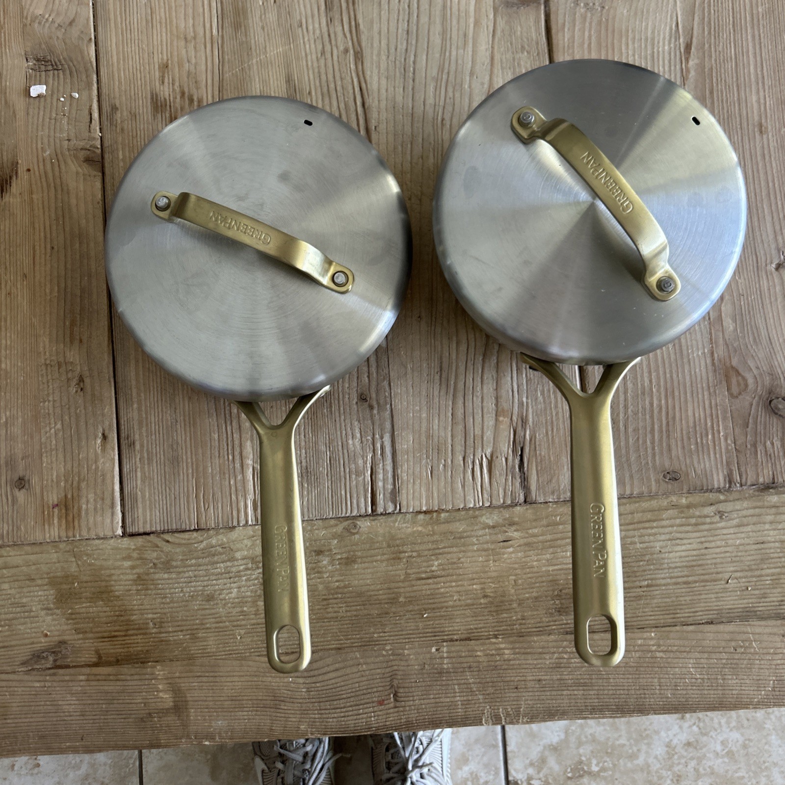 2 Williams-Sonoma GreenPan Reserve Ceramic Pans Twilight w/Gold Handle W/ Lids