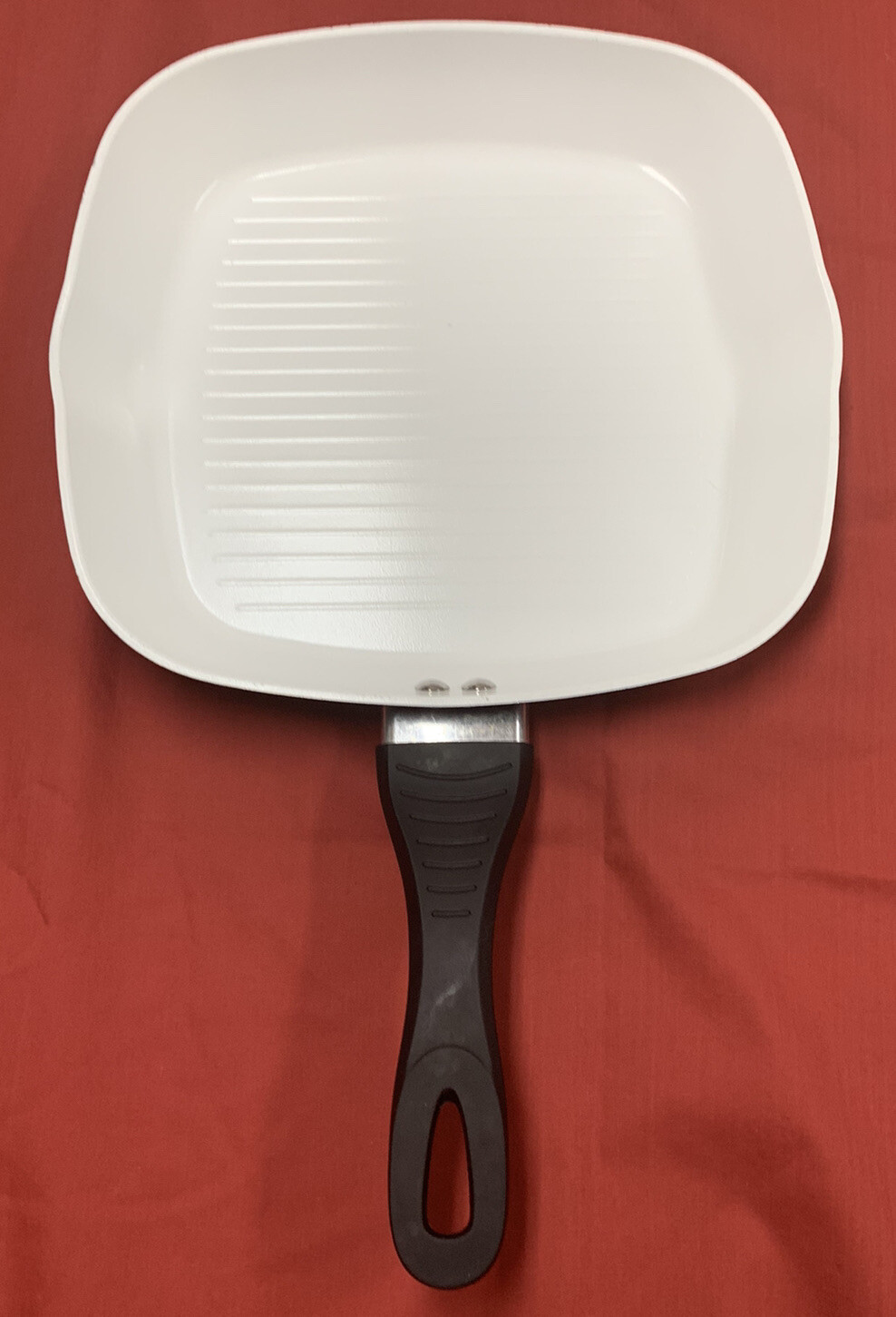 SHARPER IMAGE White Enamel Square Griddle Grill Pan Skillet 11 1/4″
