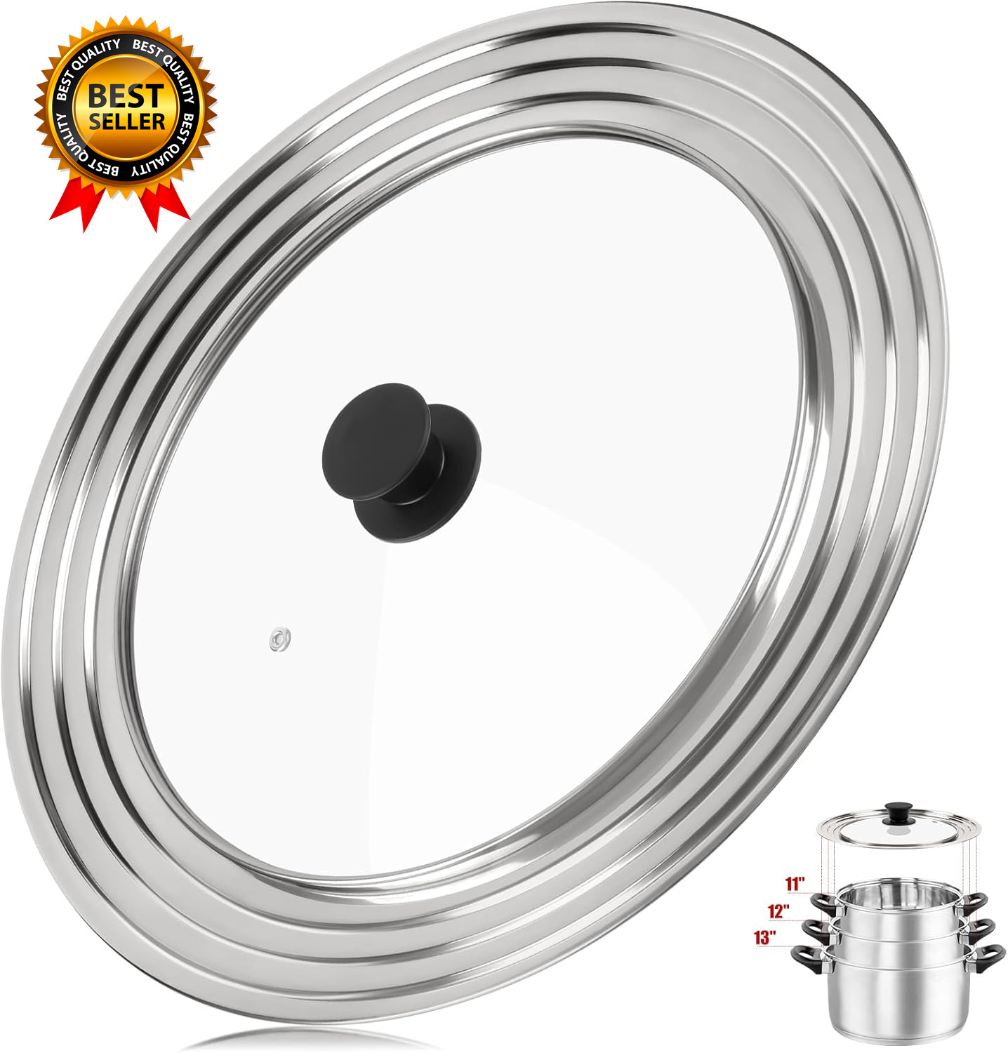Pan Lid Fits 11 12 & 13 Inch Cookware, Universal Lid for Pots, Pans and Skillets