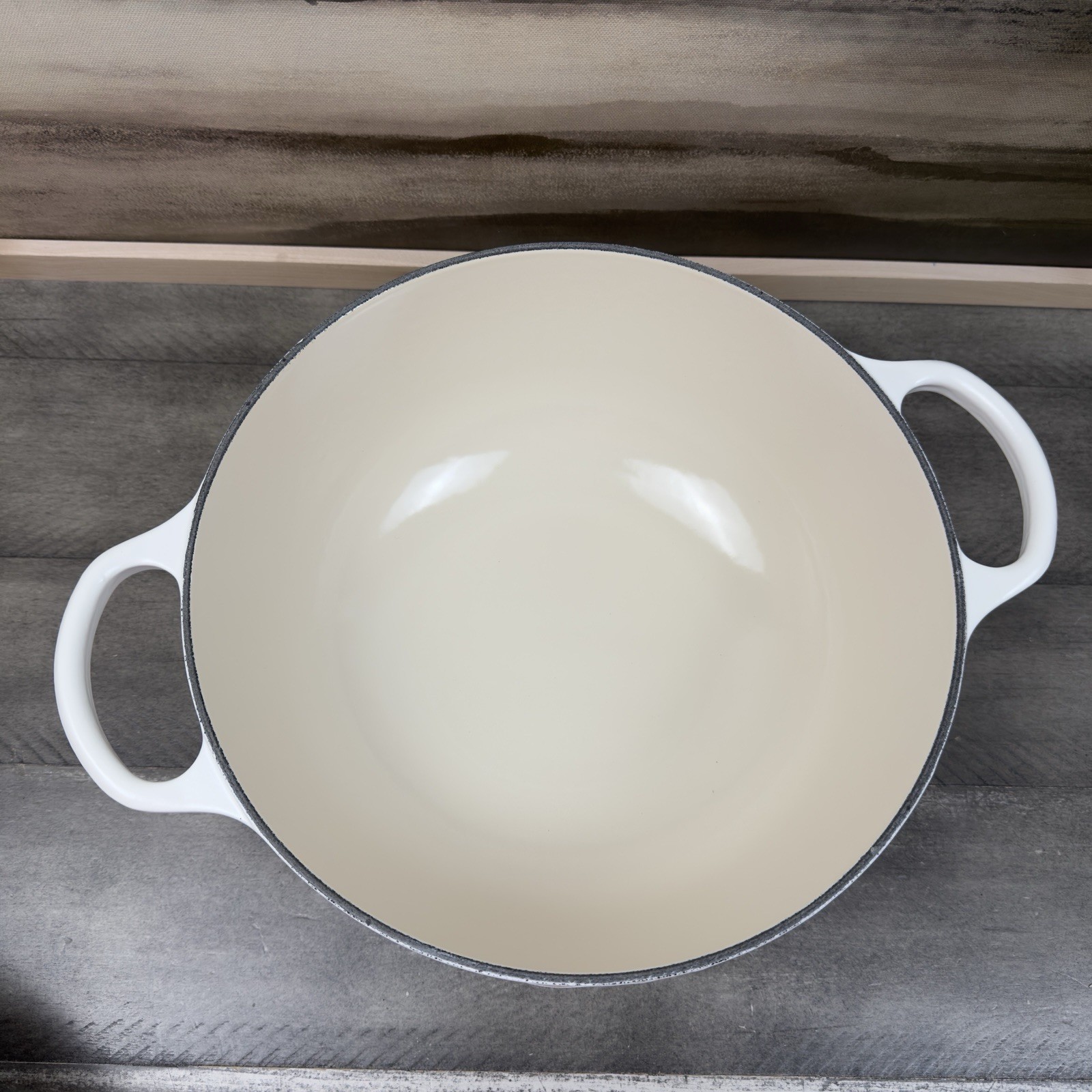 Le Creuset Enameled Cast Iron Soup Pot 4 1/2-Qt. Matte White Scuffed Read NWOB