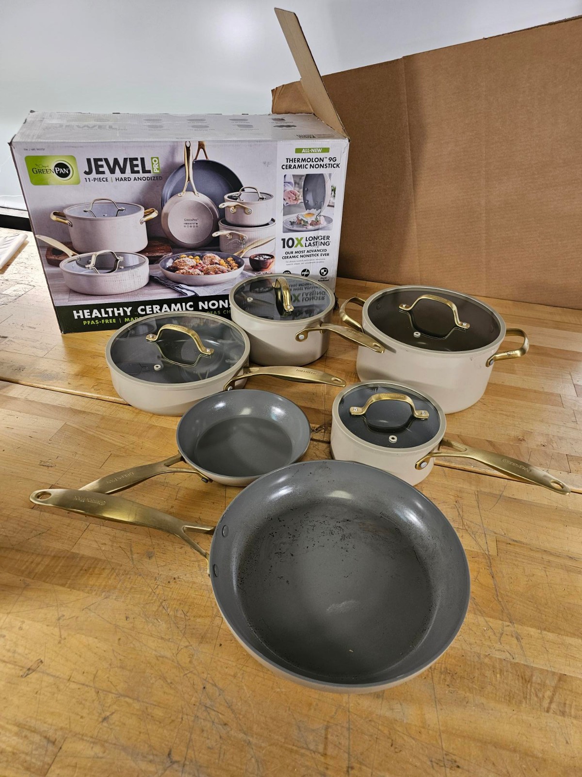 10 PIECE – GreenPan Jewel Pro Cookware Set Hard Anodized Nonstick Taupe