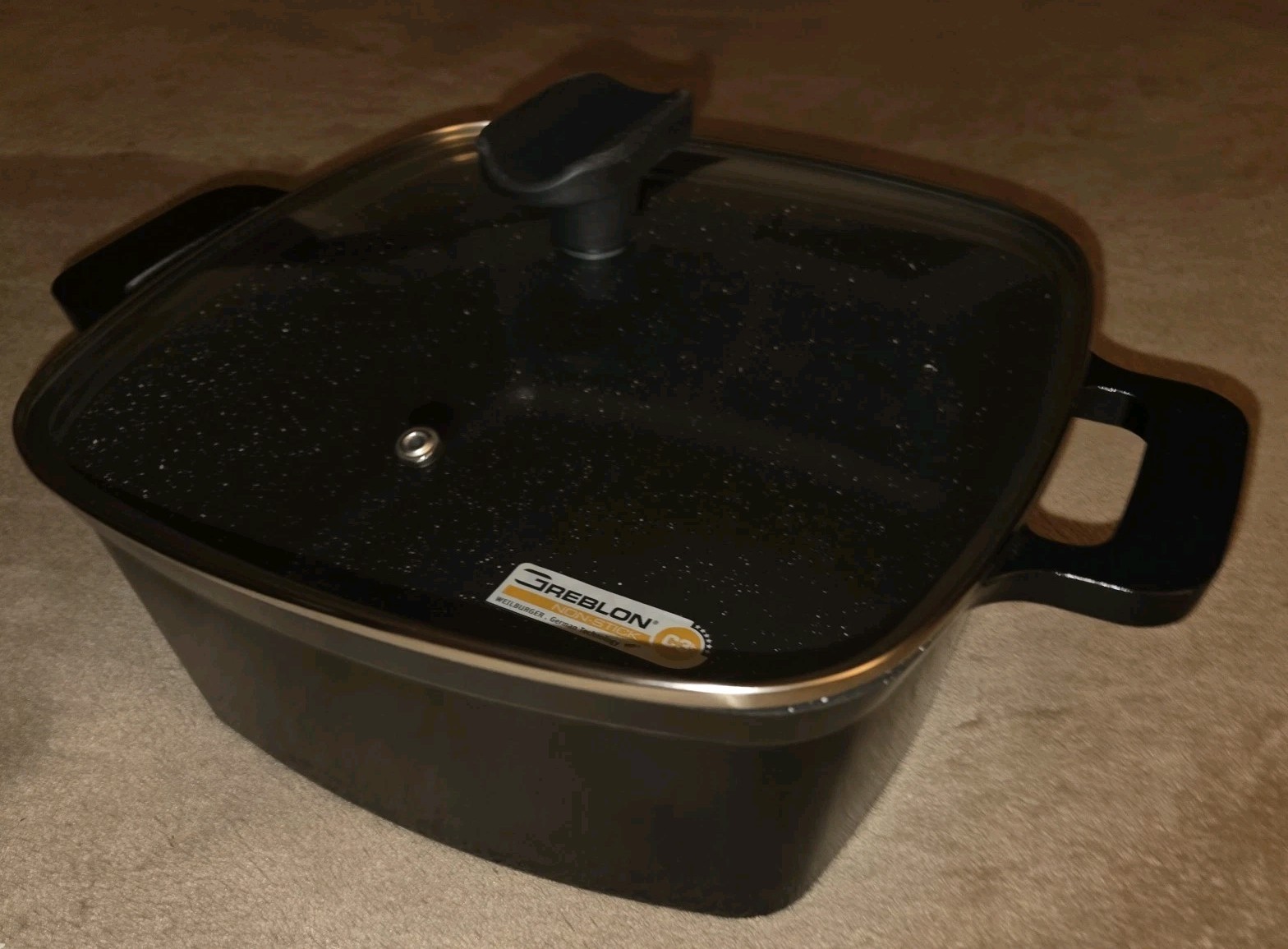 6-piece Set Cook’s Essentials Cast Aluminum Square Fry Pan w/ Lid, Grill Pan+