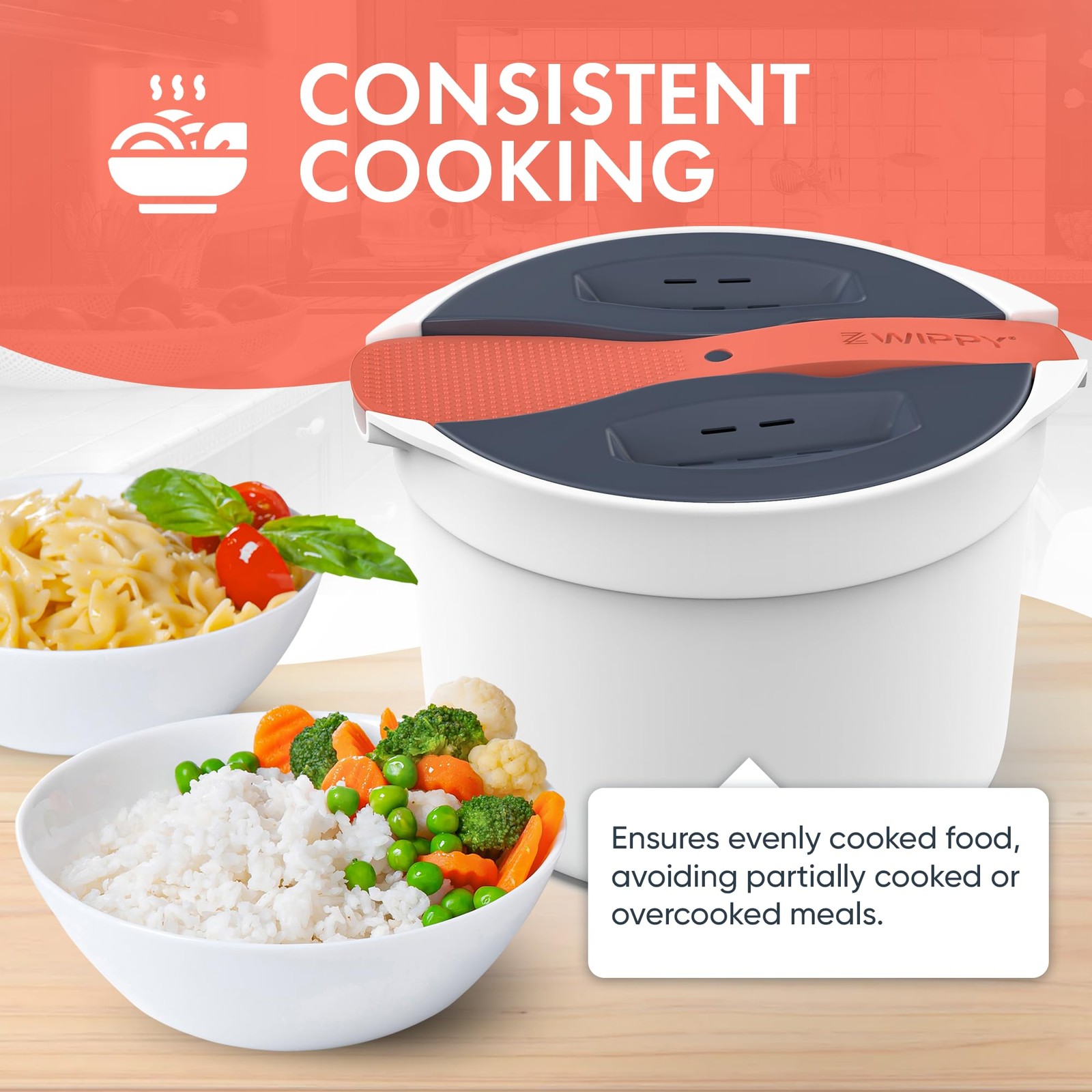 Microwave Rice Cooker Steamer and Pasta Cooker with Strainer – Mess-Free Desi…