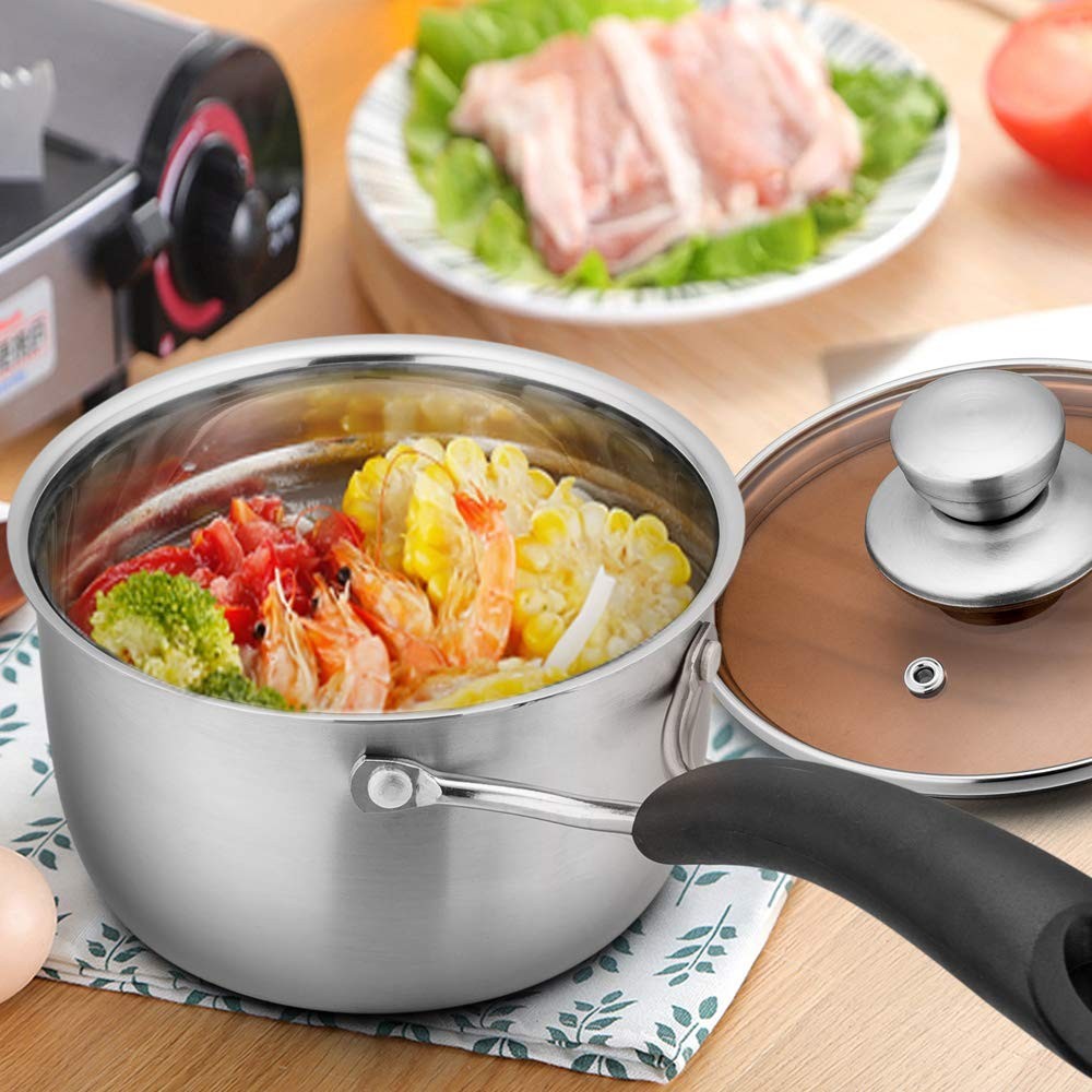 TeamFar 2QT Saucepan with Lid Stainless Steel Milk Pot Heatproof Handle