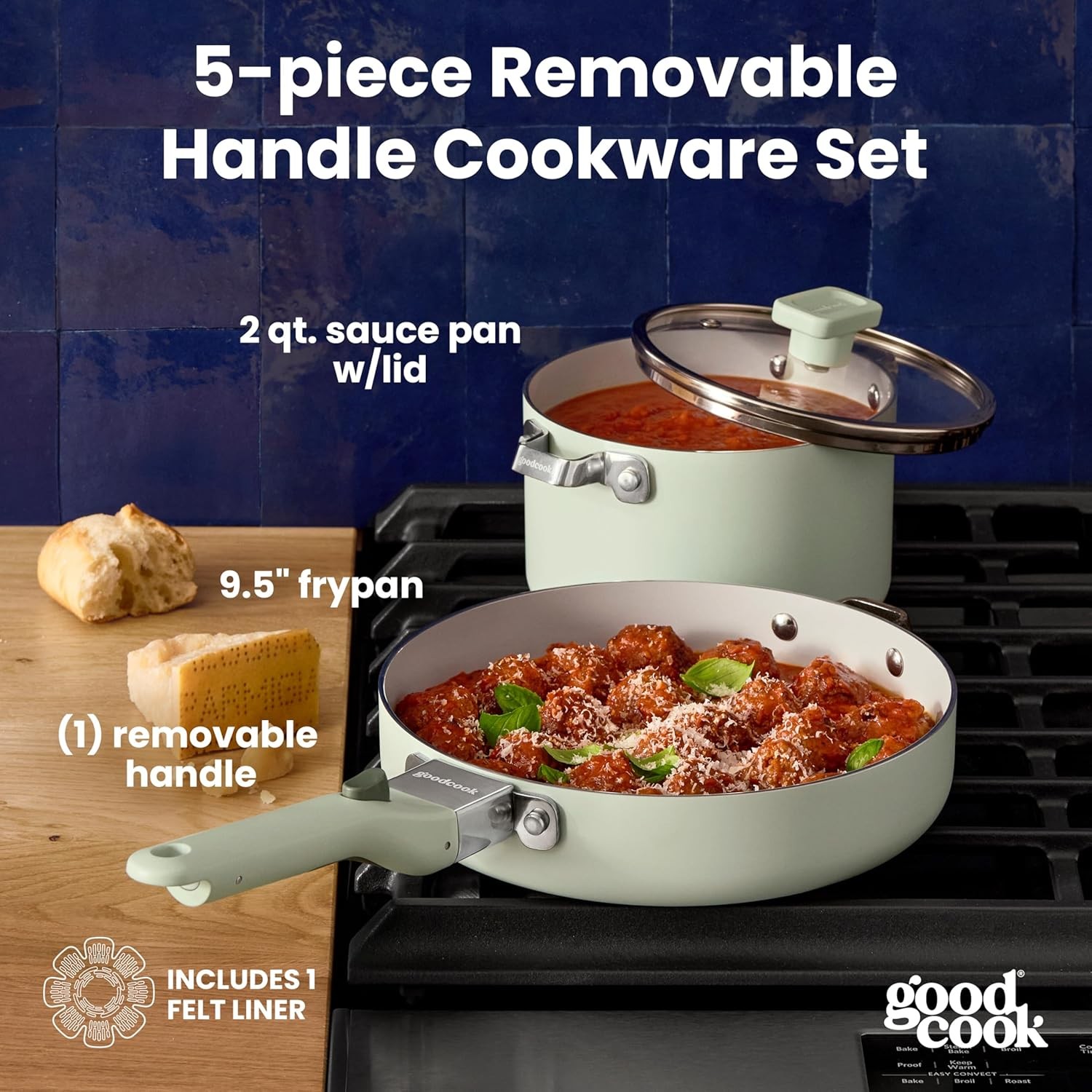 GoodCook Ceramic Cookware Set 5-Piece with Removable Handle, Induction Compatibl