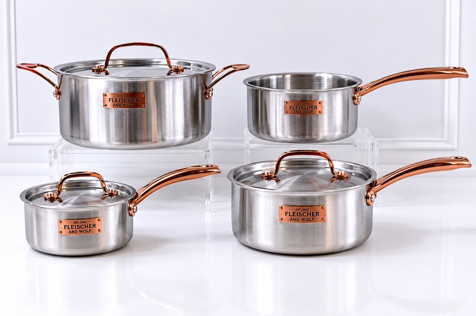 Fleischer & Wolf ES2000 Tri-Ply Stainless Steel Copper Pot & Pan Set 7 Pc