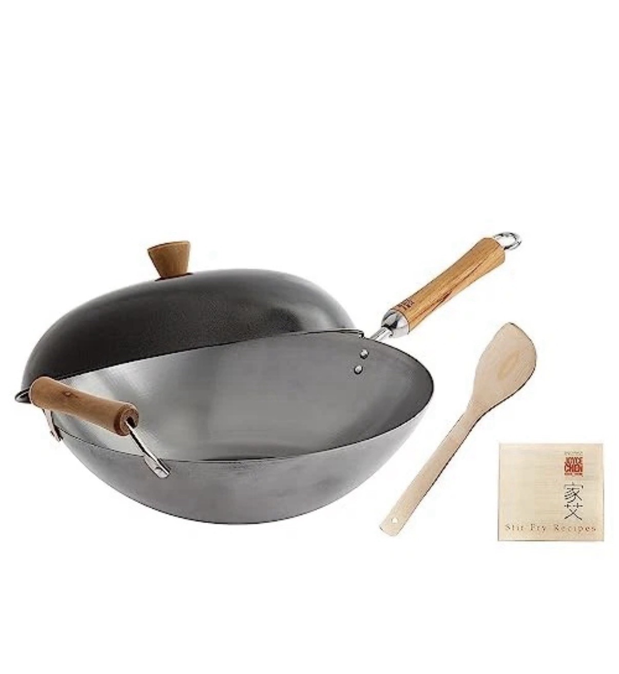 Joyce Chen , Classic Series Carbon Steel Wok Set, 4-Piece, 14-Inch, Charcoal