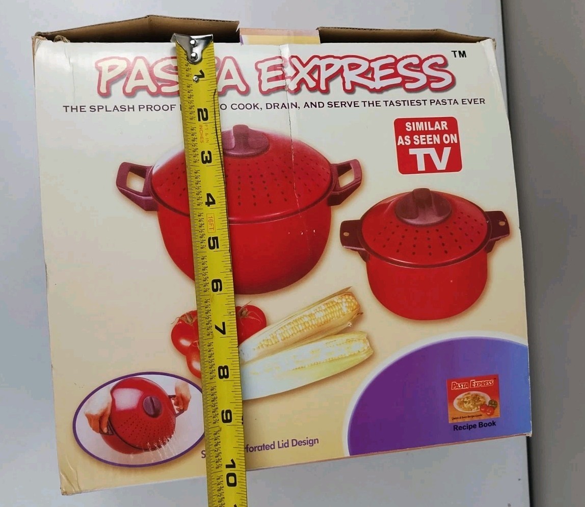 Pasta Express One (1) Red 2 Qt Non-Stick Pasta Pot With Locking Strainer Lid