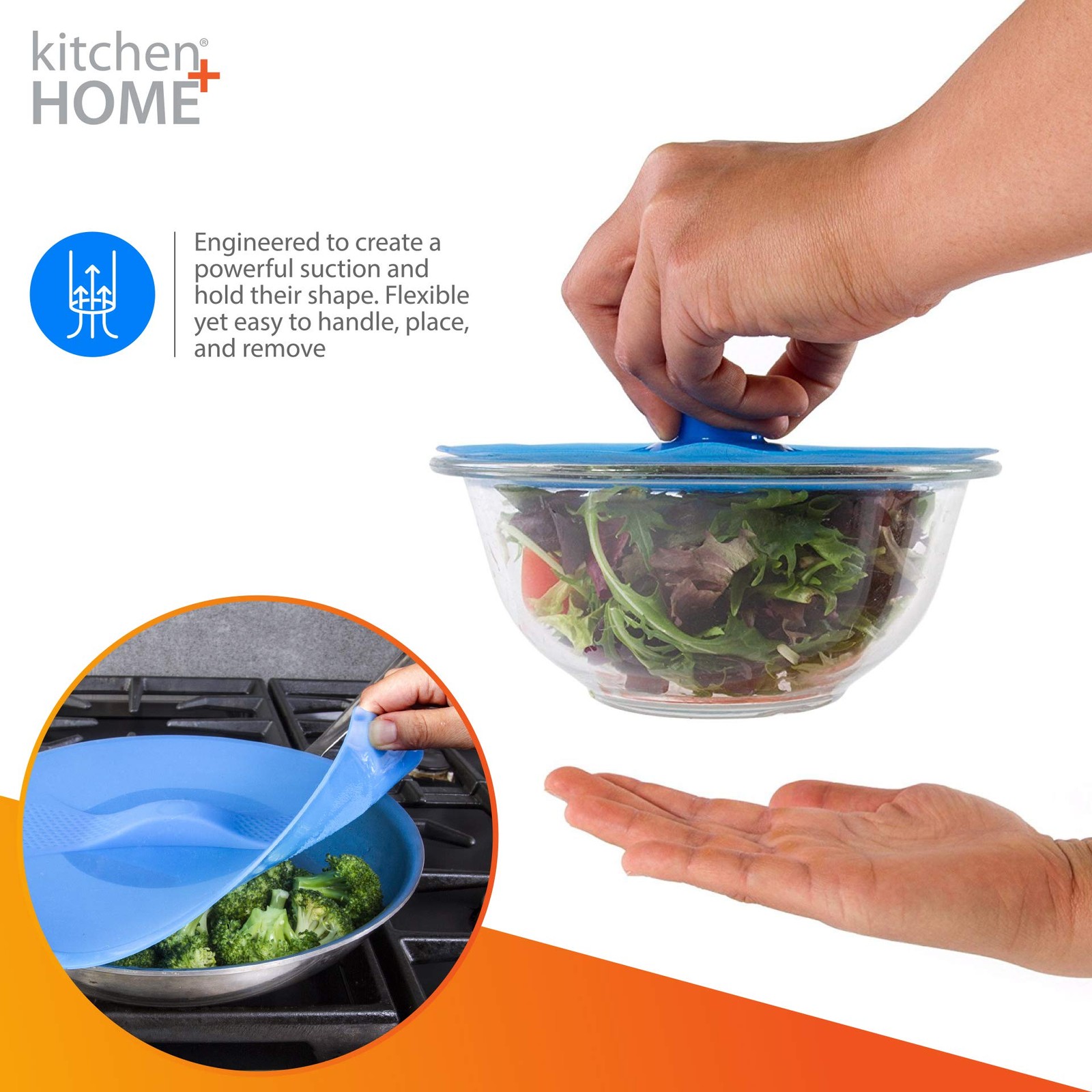 Kitchen + Home Silicone Suction Lids and Food Covers – Set of 5 – Fits variou…