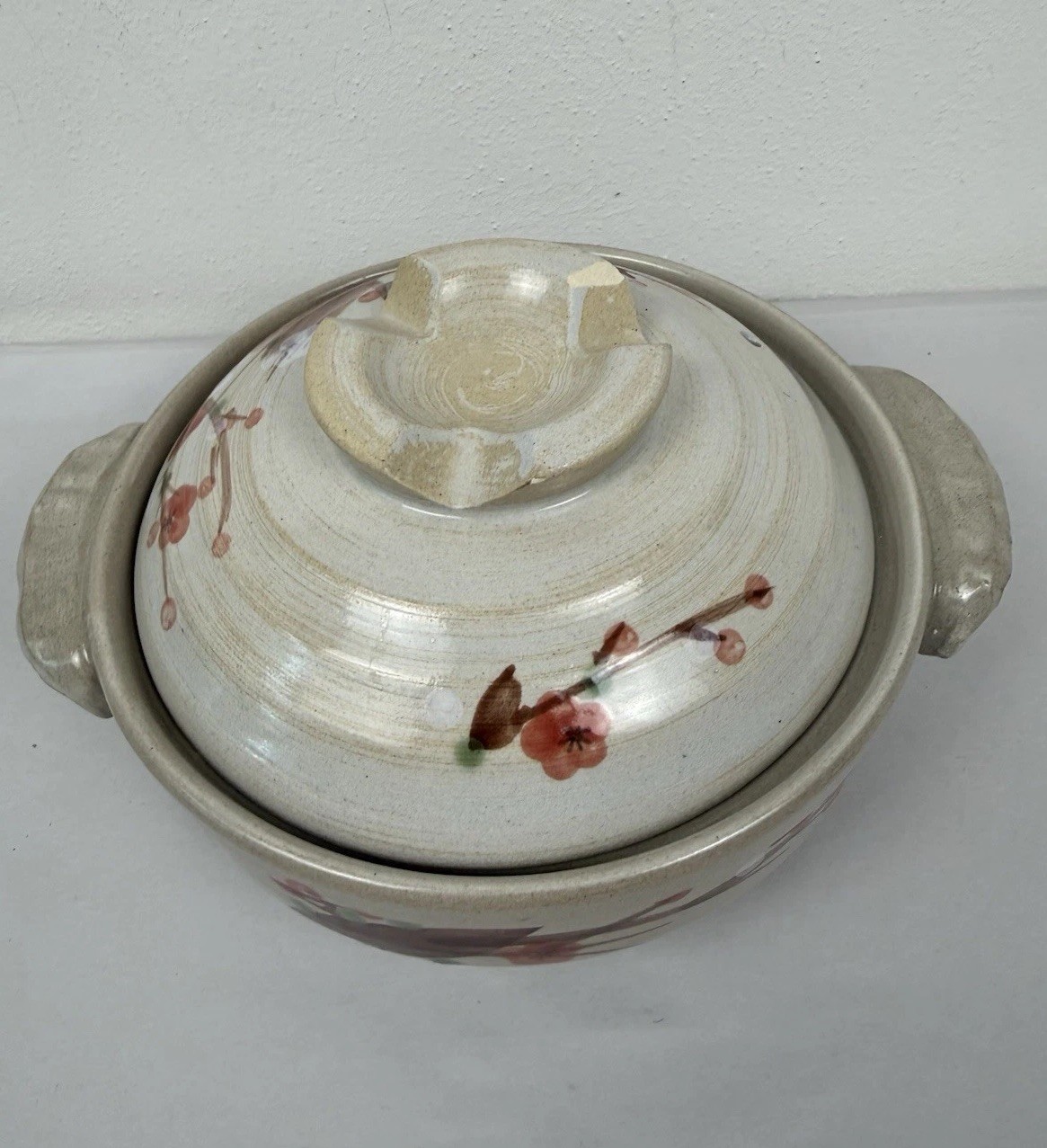 Japanese Earthenware Donabe Pot Lid Casserole Cherry Blossom Rice Casseroles