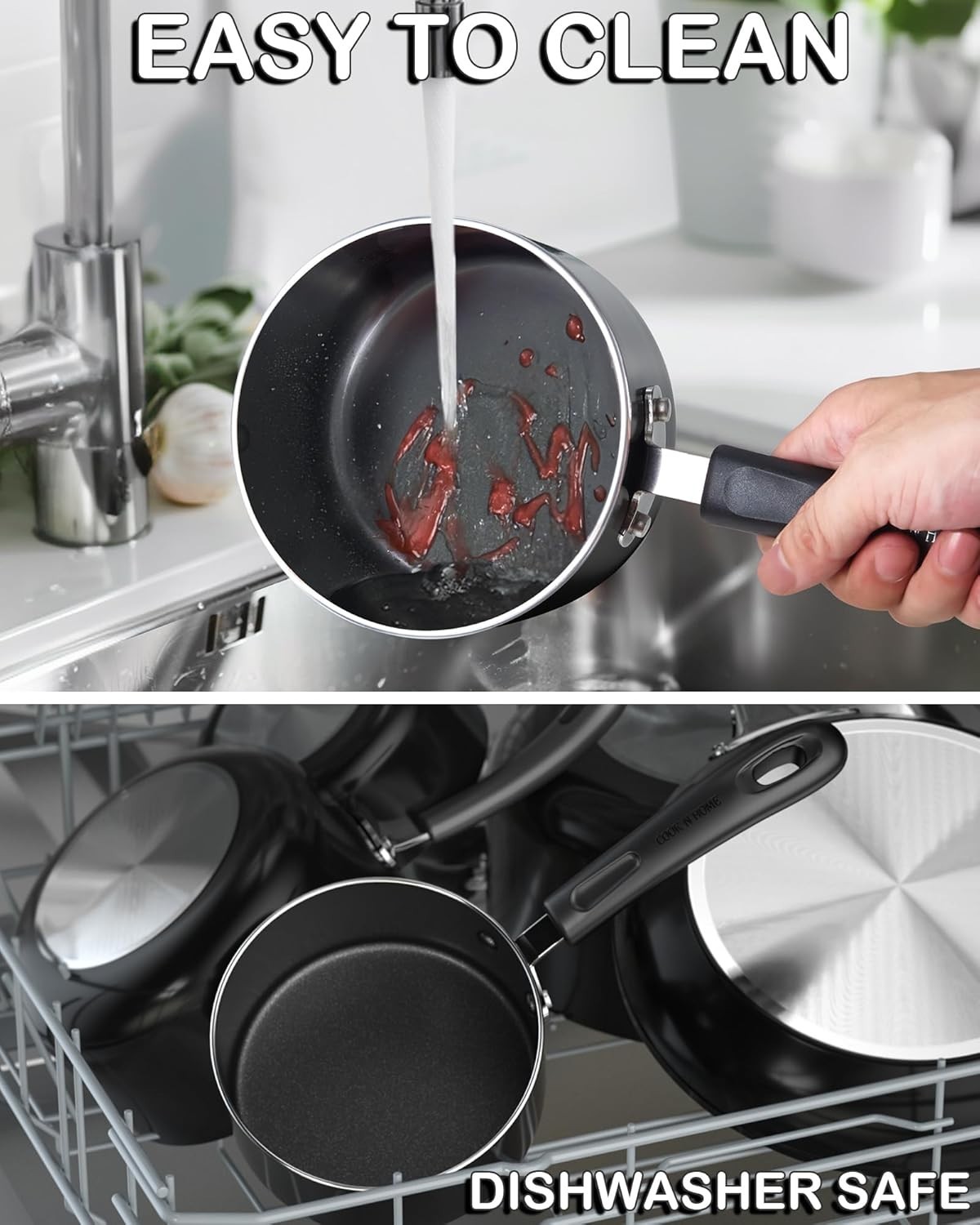 Basic 3 Quart Nonstick Saucepan with Glass Lid, Non Stick Aluminum Sauce Pan,…