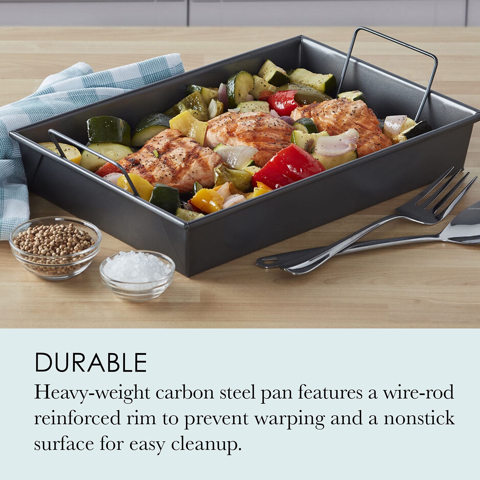 Non-Stick Roast, Broil Pan, Rack, 13×9 Inch, Dark Gray, Steel Bakeware