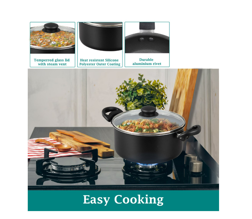 7 Piece Nonstick Cookware Set Pots And Pans Kitchen Cooking Set Black