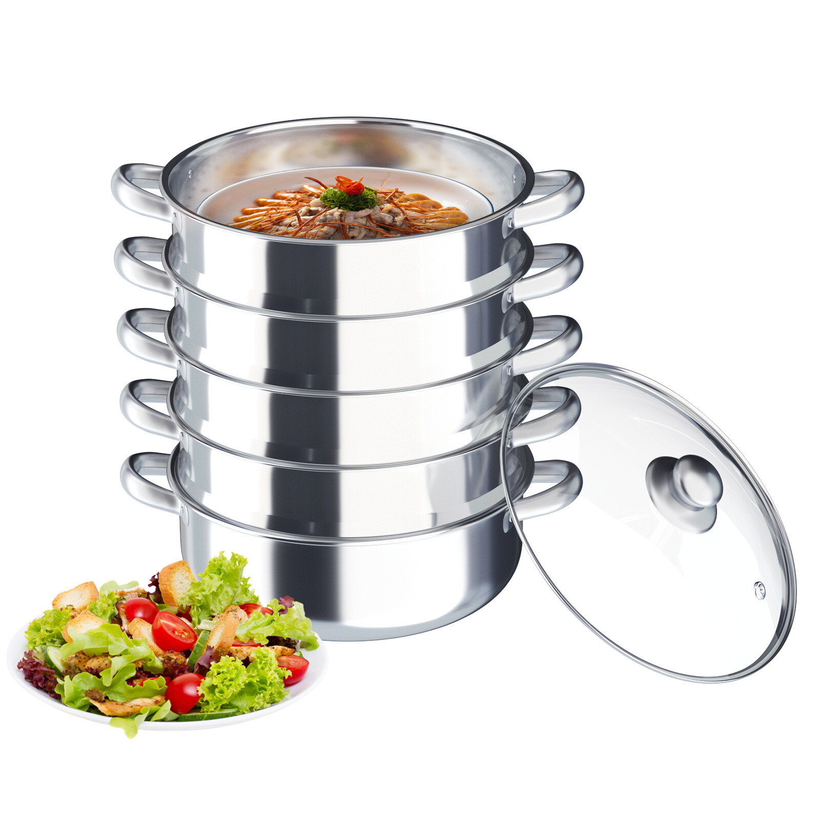 5tier Steamer Cookware Pot Stainless Steel Pot Stainless Steel Food Steamer &Lid