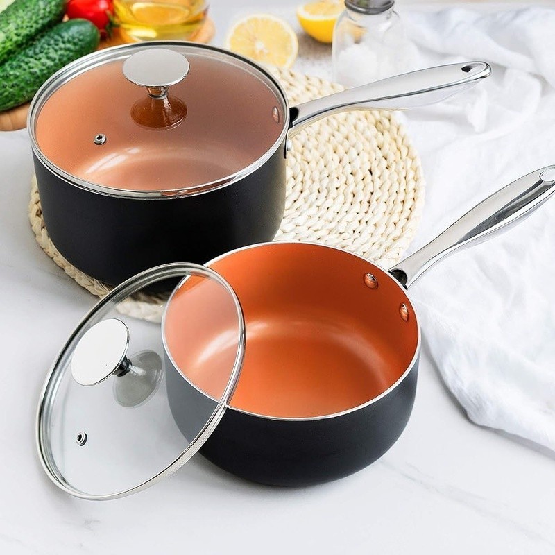Nonstick Ceramic Titanium Saucepan Set Heat Resistant Glass Lid Easy Clean New