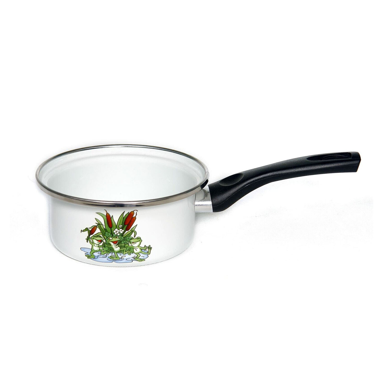 Classic Enamel Black Helper Handle Home Kitchen Cooking Stewpan, Frogs, 1.06 Qt
