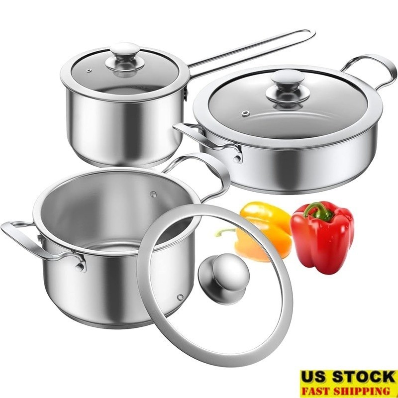 Stainless Steel Cookware Set Nonstick 6pcs Induction Electric Gas Pots Pans New