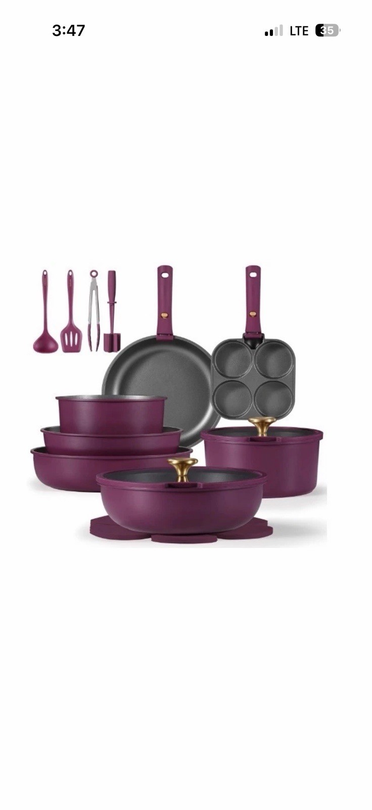 21pcs Pots and Pans Set, Nonstick Cookware Set Detachable Handle, gold purple