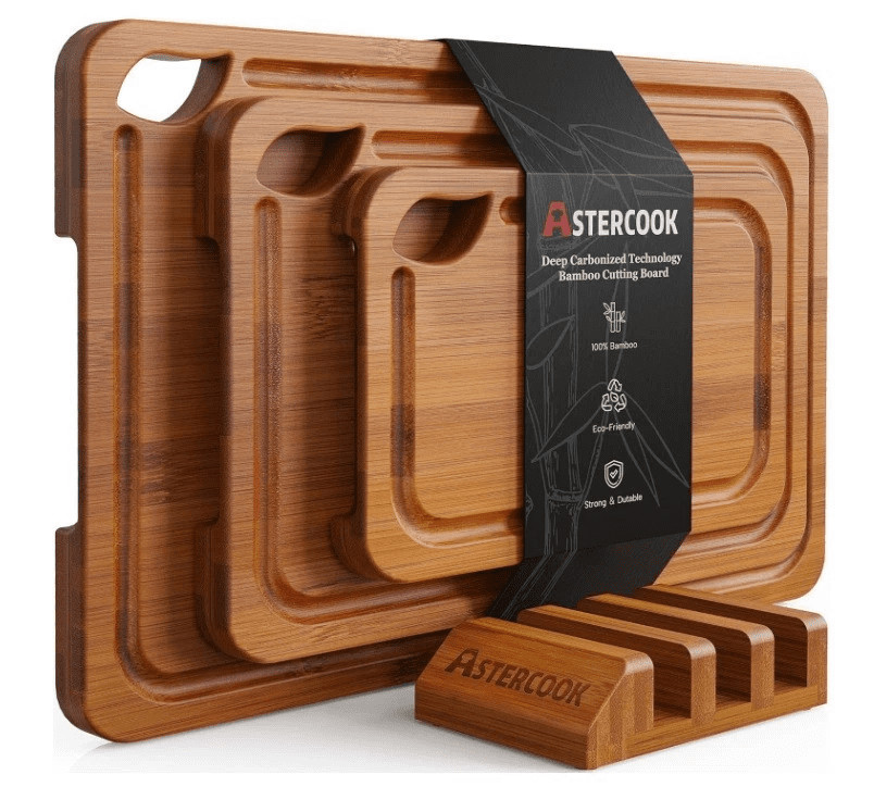 Astercook Bamboo Chopping Board with Holder, Cutting Boards Set