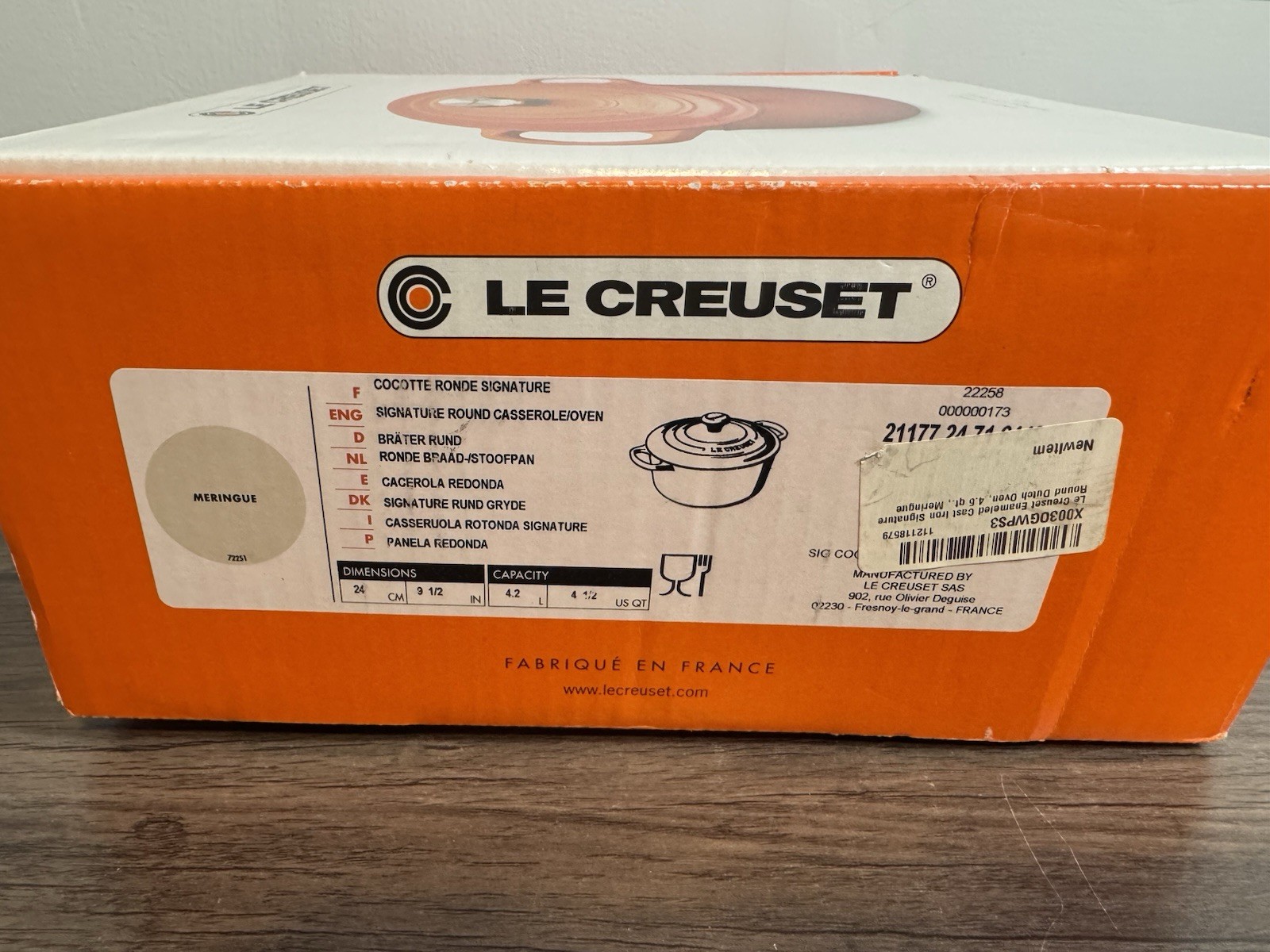 Le Creuset Signature Round 4.5 Qt 4.2 L White Enameled Cast Iron Dutch Oven New