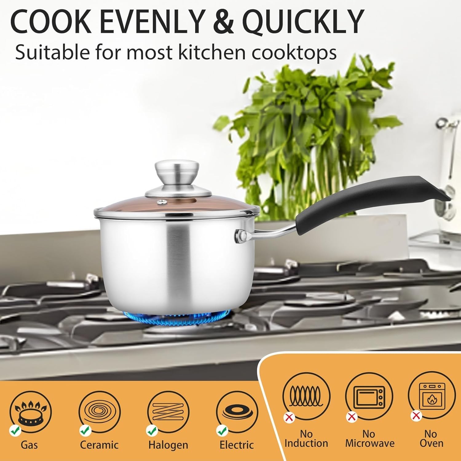 1 Quart Saucepan Small Pot, Stainless Steel Saucepan with Lid, Small Sauce Pa…