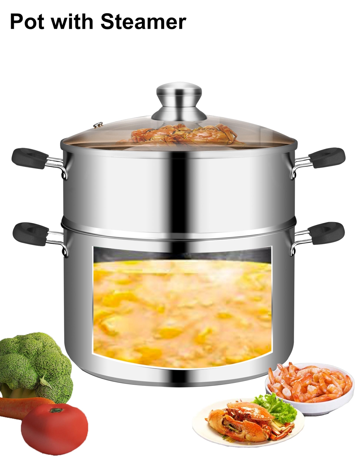 7.1 Inch 2.1 QT Small Vegetable Steamer Pot Induction Stainless Steel Steam