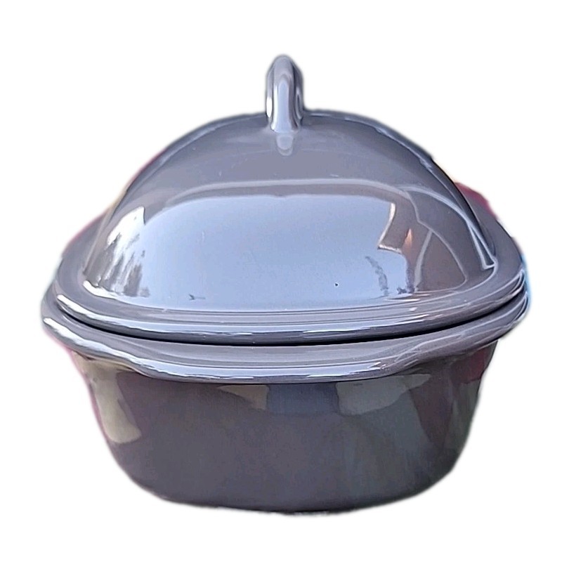 Pampered Chef USA 3.1Qt/3L Taupe Grey Lidded Baker Roaster Dutch Oven Stoneware