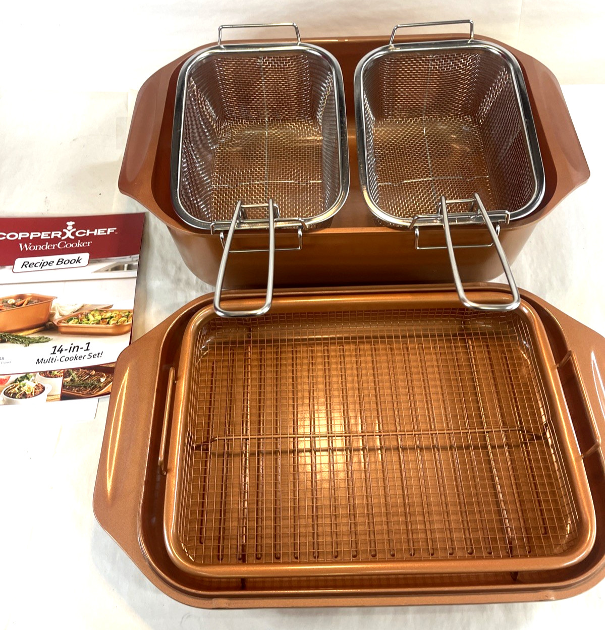 Copper Chef Wonder Cooker Set with Roaster Grill and Fry Basket New, Missing Lid