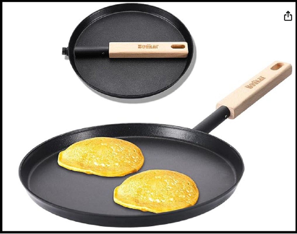 Frying Pan Skillet 8-inch Flat Crepe Pan, Lightweight Grill Pan with Wooden H…