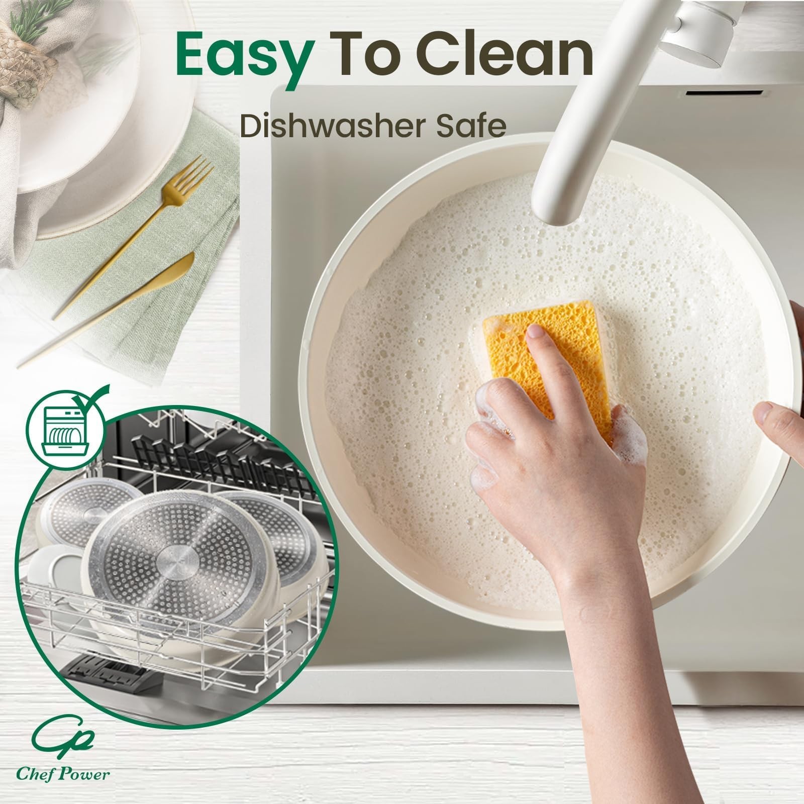 Ceramic Cookware Set Non Toxic with Detachable Handles, Healthy Nonstick Pans an
