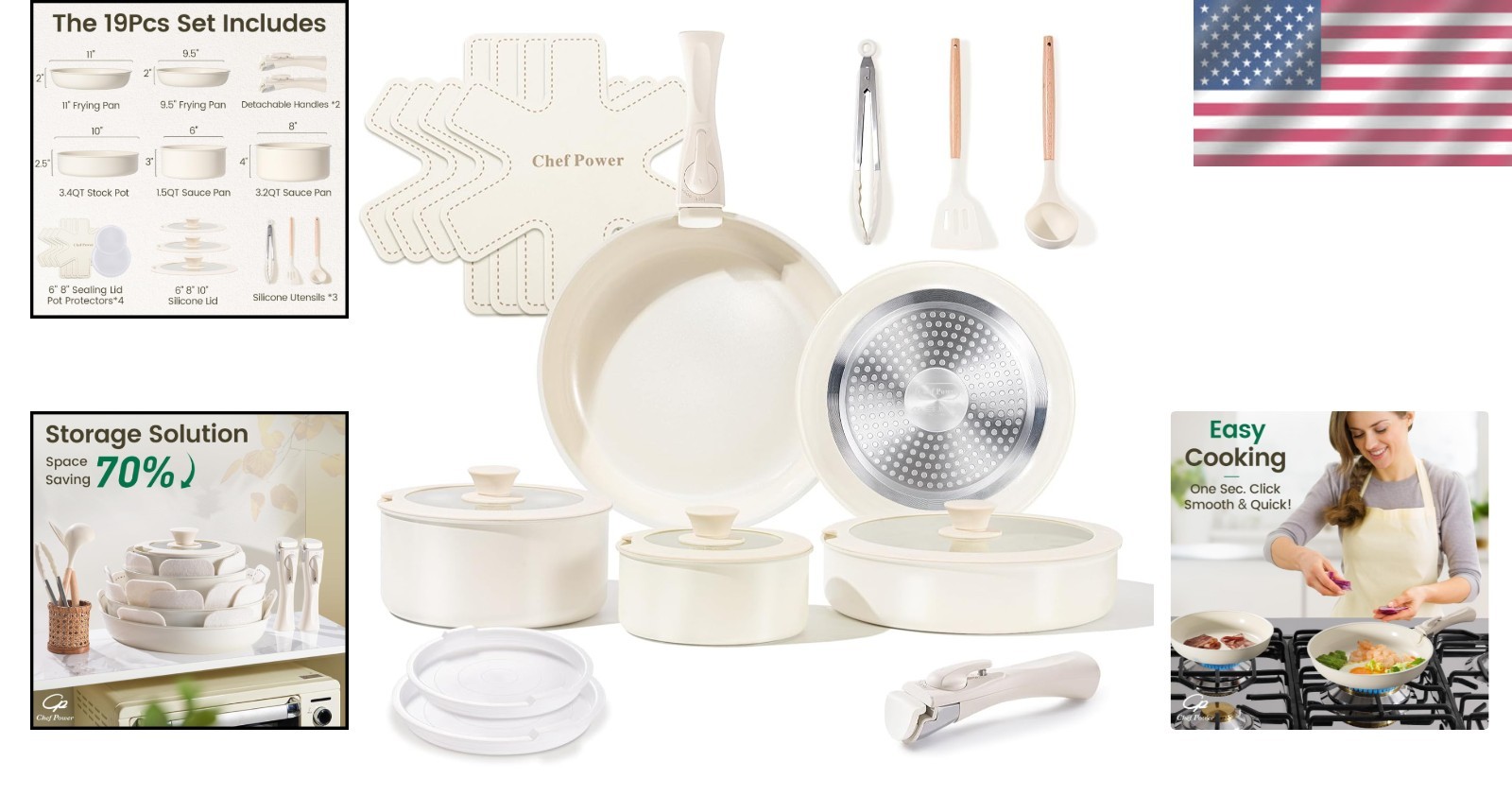 Healthy Cooking with 19-Piece Non-Toxic Ceramic Cookware Set for All Stoves