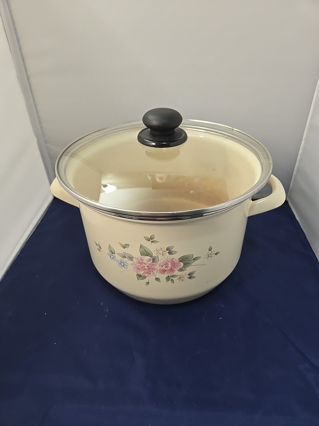 Vintage Pfaltzgraff Tea Rose Enameled Venting 8 Qt Stock Pot Rare USA
