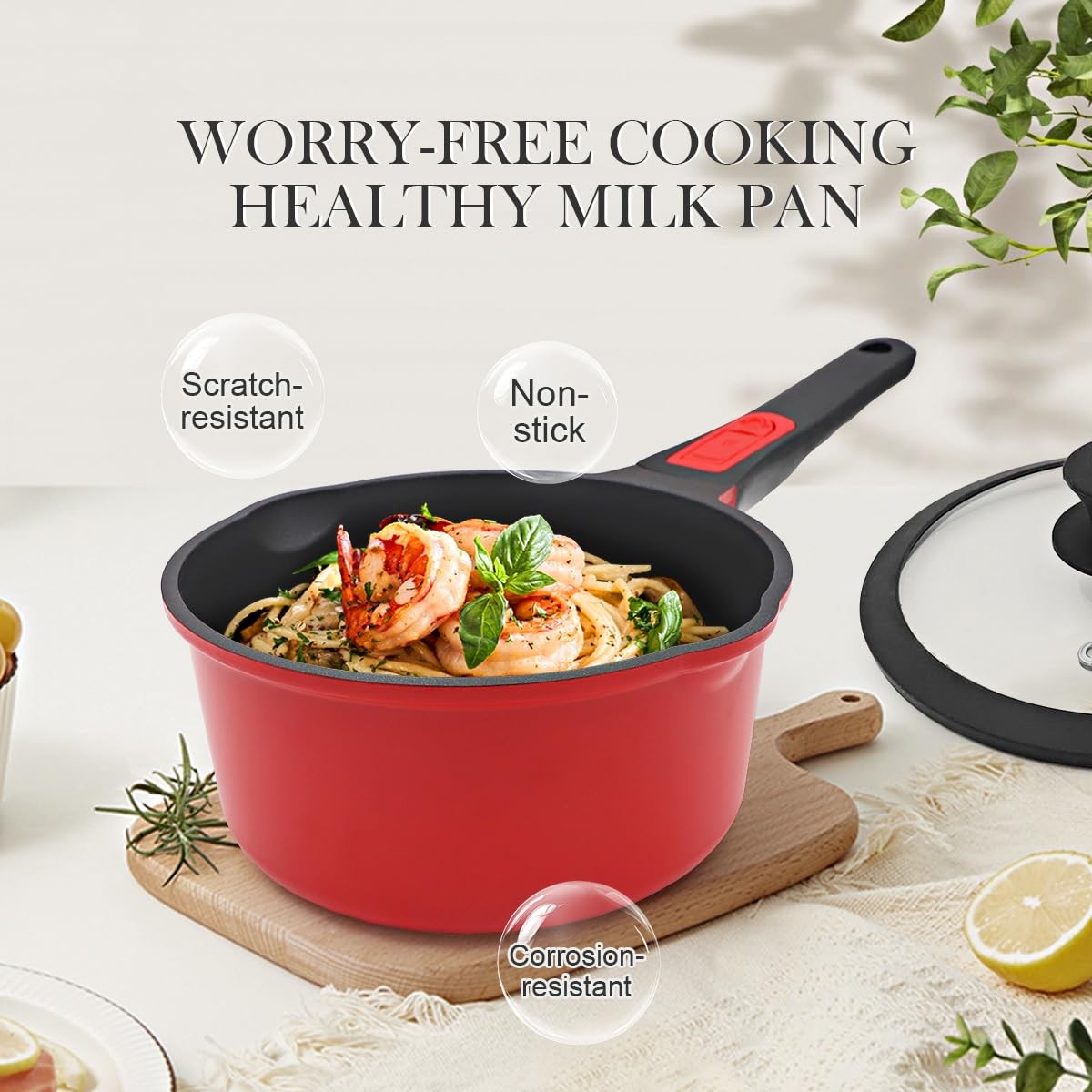 1.5 Qt Small Sauce Pan Lid Non Stick Milk Pot Pour Spout Detachable Handle