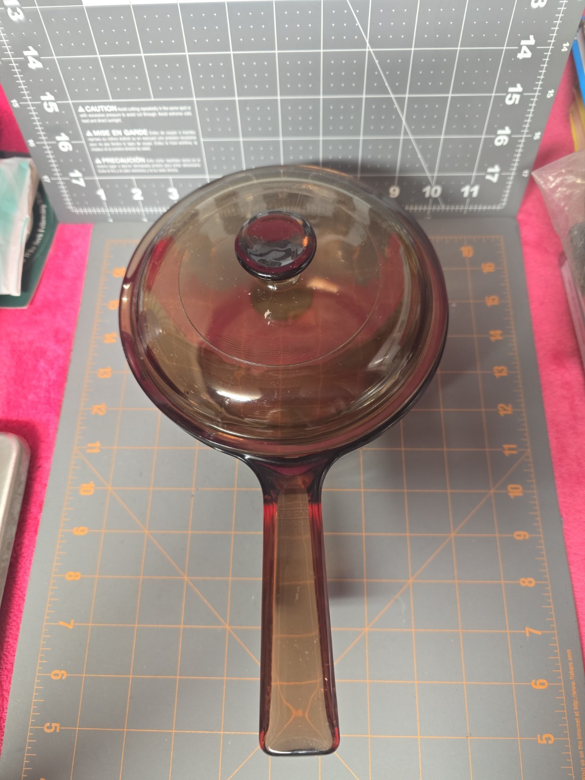 Corning Visions Amber Glass Saucepan 1 L Pot w/ Lid USA Needs To Be Clean Clean