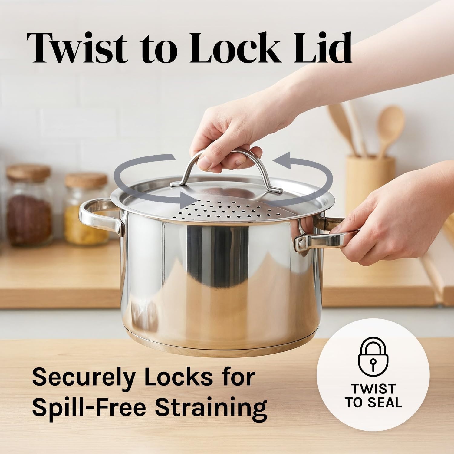 Stainless Steel Pasta Pot with Strainer Lid — 5.5 Qt Large Capacity Spaghetti Po