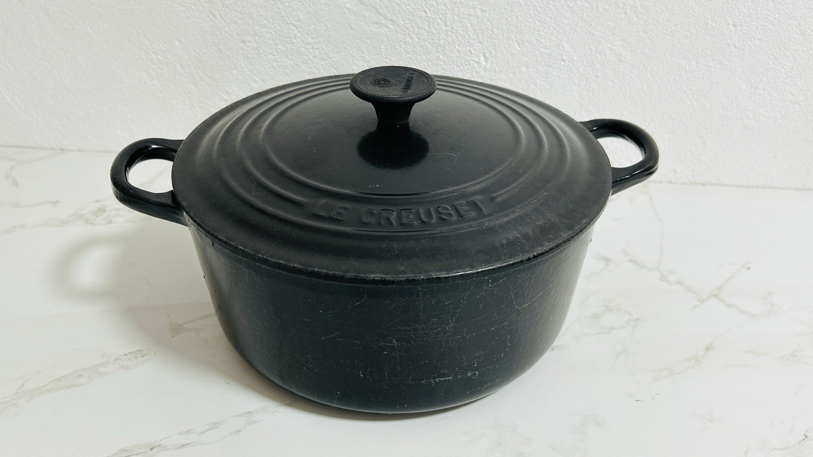 Le Creuset Cocotte Ronde 20cm 7.3/4″ 2.4L 2.3/4qt Black Cast Iron USED