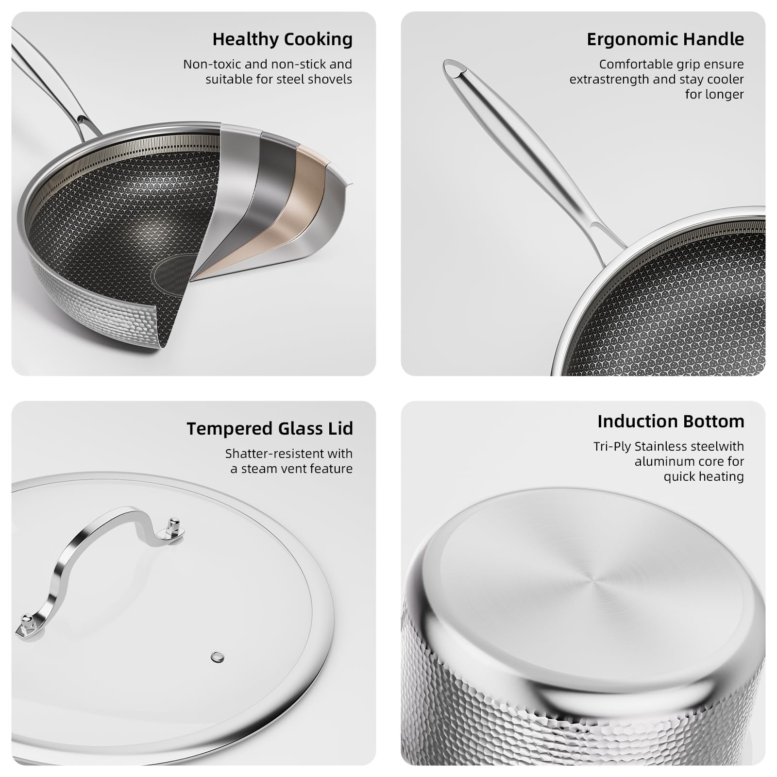 RisenutX Stainless Steel Nonstick Pots and Pans Set (7 Pcs), PFOA Free, Induc…