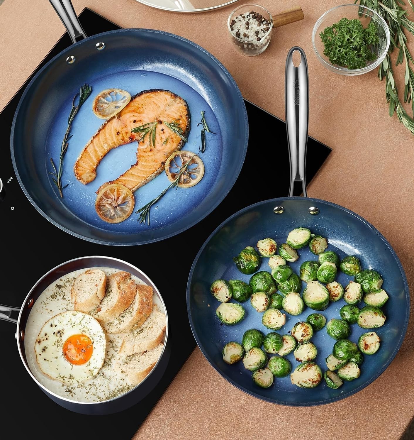14 Inch Large Frying Pan with Lid, Nonstick Skillet with Ceramic Interior, Large