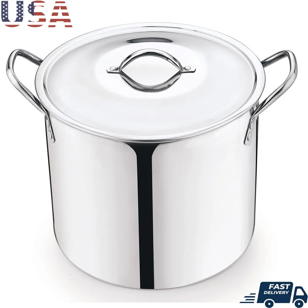 12 Quart Stainless Steel Stock Pot Heavy Duty Cooking Pot with Stay Cool Handles
