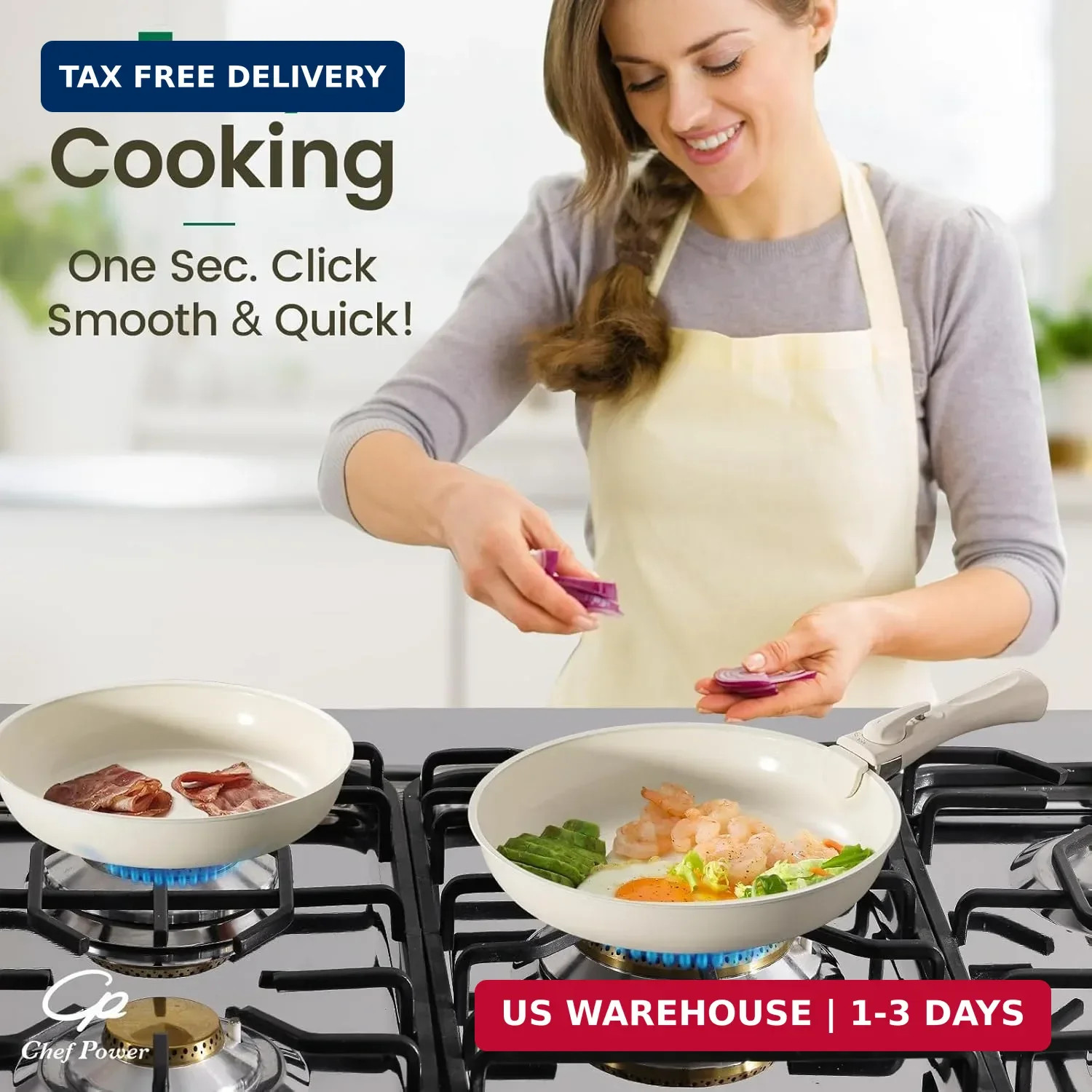 Chef Power Ceramic Cookware Set Non Toxic with Detachable Handles, Healthy Nonst