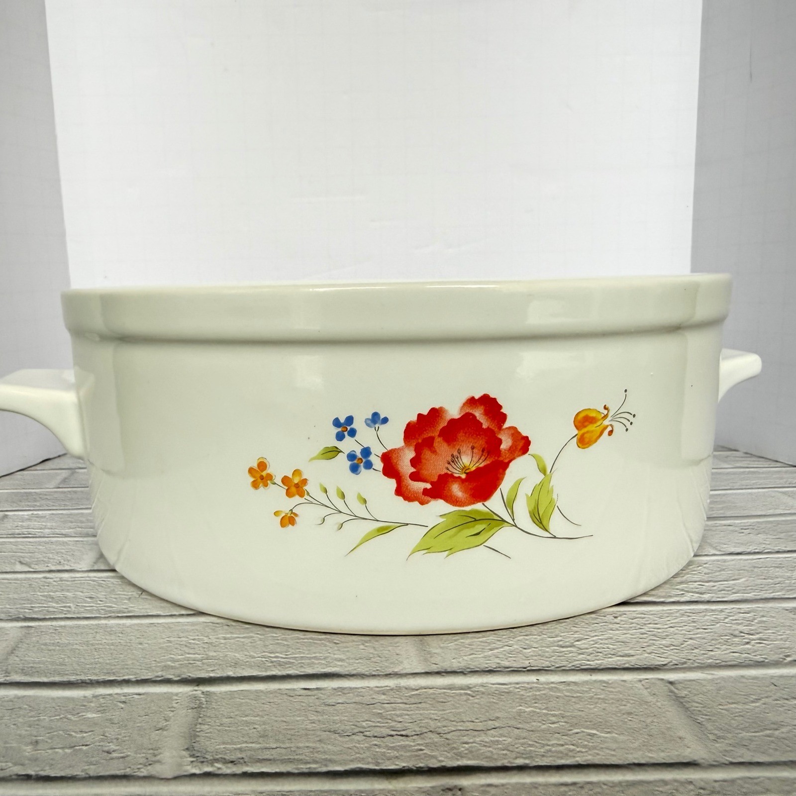 Vintage Floral Sweet Flowers Ceramic Casserole Dish Japan Stoneware Oven Safe