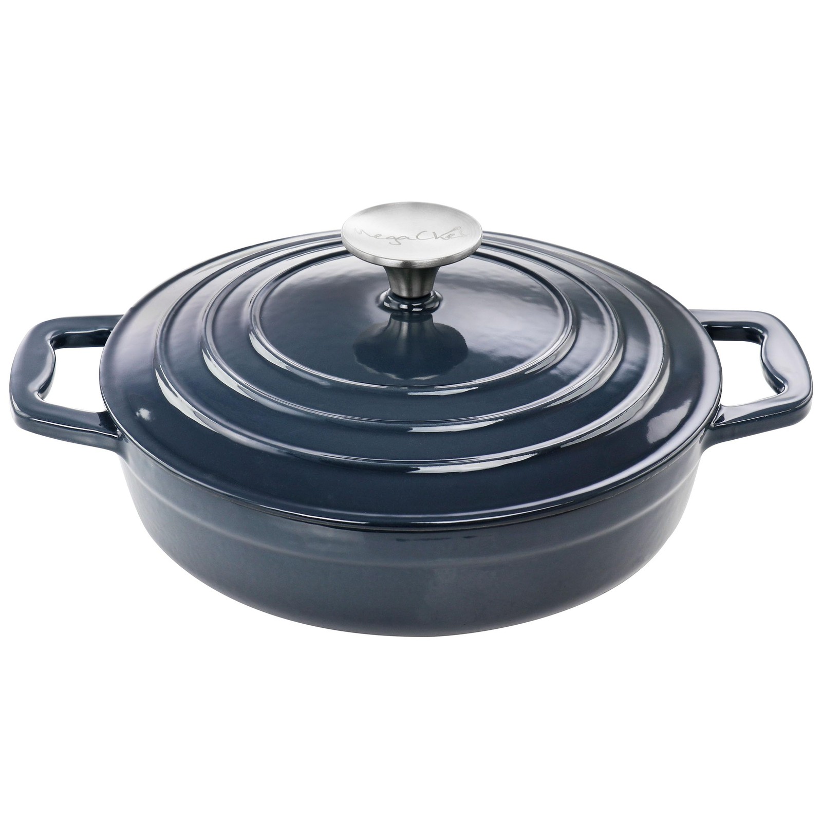 2 Quart Round Enameled Cast Iron Braiser Pan (Dark Blue)
