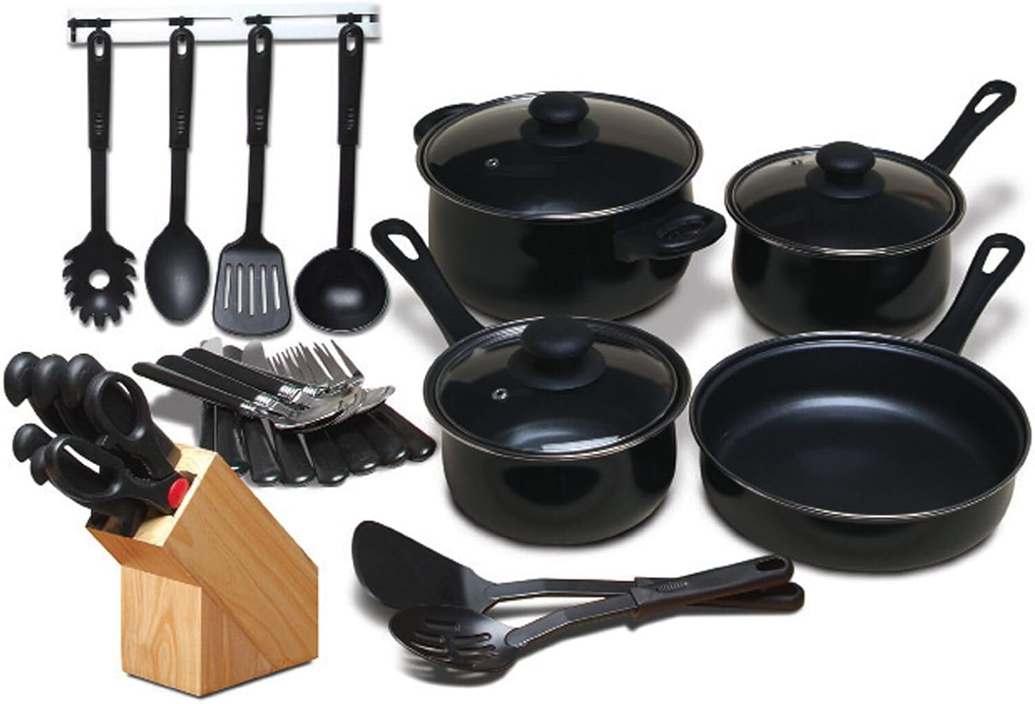New All U Need Kitchen Combo Set 32 Pieces Gibson Black 93581974M Free Ship