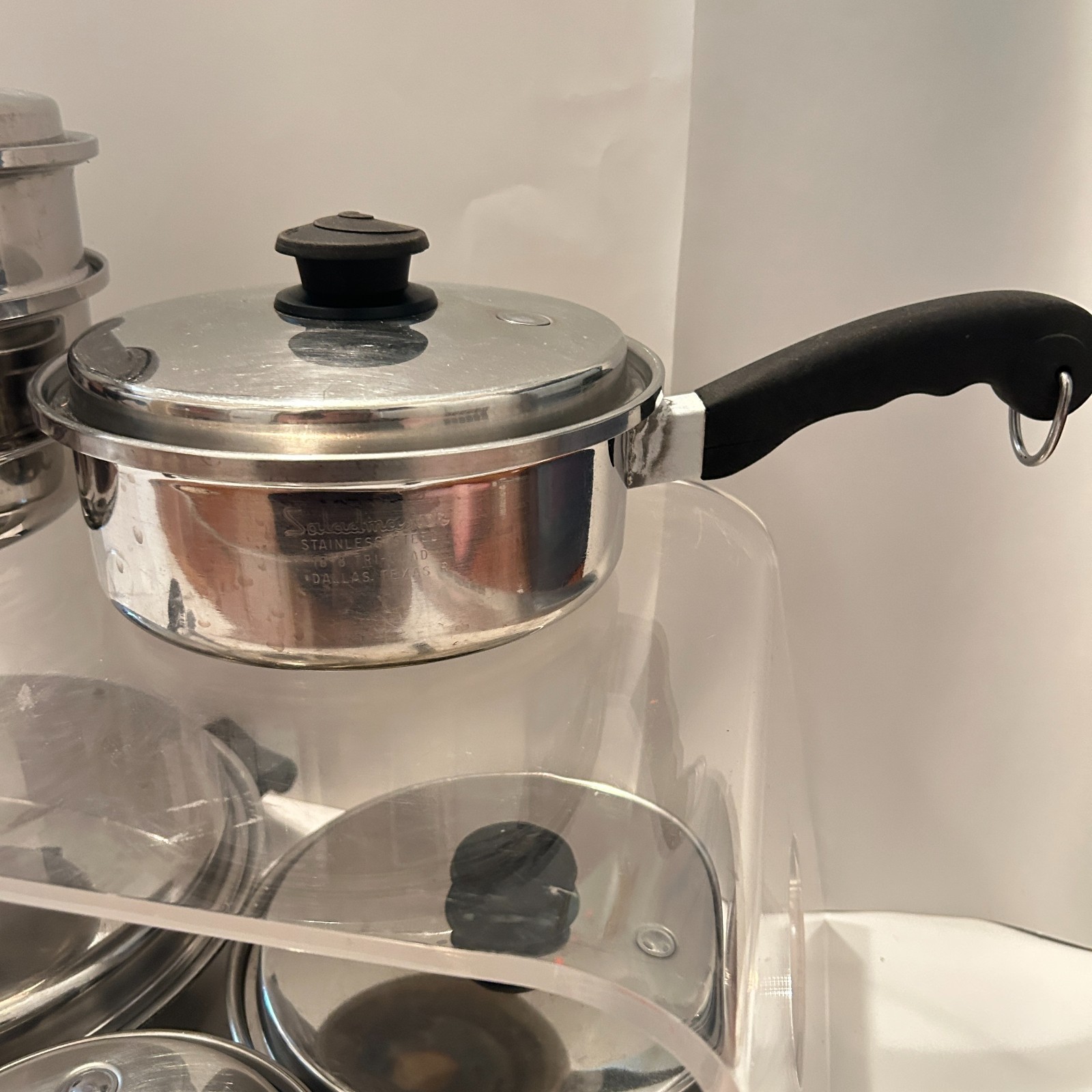 12 Piece Saladmaster Pots & Pans Lot Tri-Clad Stainless Vapo Lids Egg Poacher