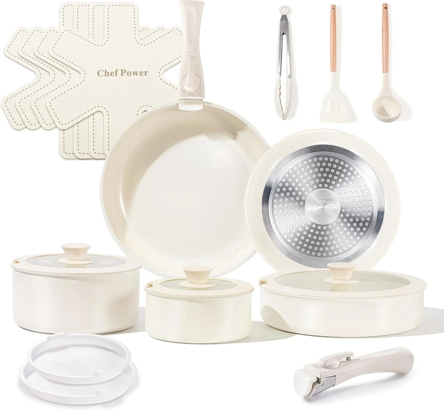 Chef Power Ceramic Cookware Set Non Toxic with Detachable Handles, Healthy Nonst