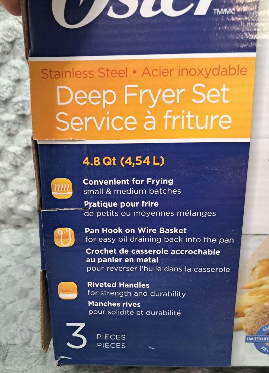 New Oster Sangerfield 3pc Deep Fryer Set 4.8 QT Stainless Steel With Basket Lid