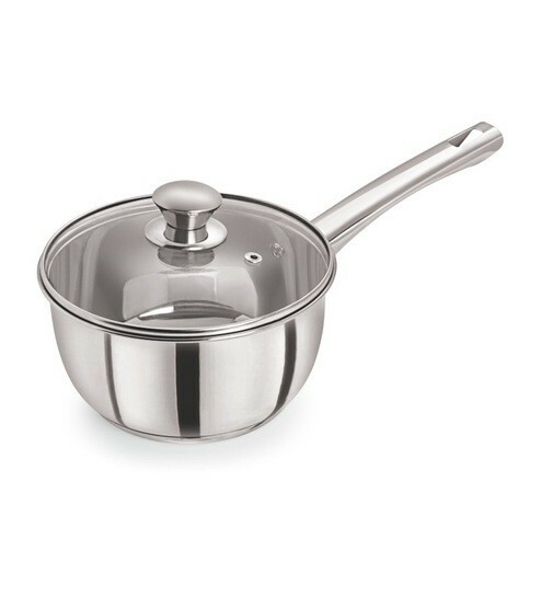 Pristine Stainless Steel Sandwich Induction Base Sauce Pan with Glass Lid 1.26QT