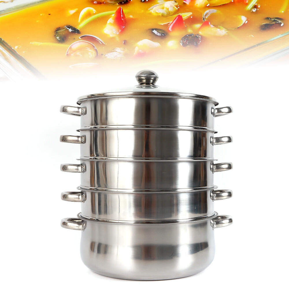 26cm/30CM 5 Tier Stainless Steel Steam Cooker Steamer Food Vegetable Pot Kitchen