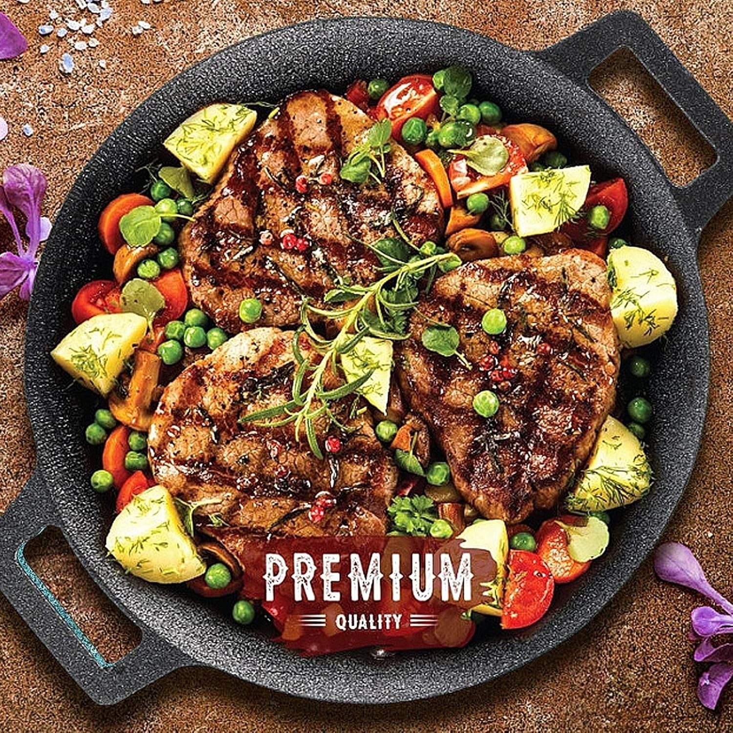 Korean BBQ Grill Pan 33cm Nonstick Round Griddle Indoor Camping KBBQ Samgyeopsal