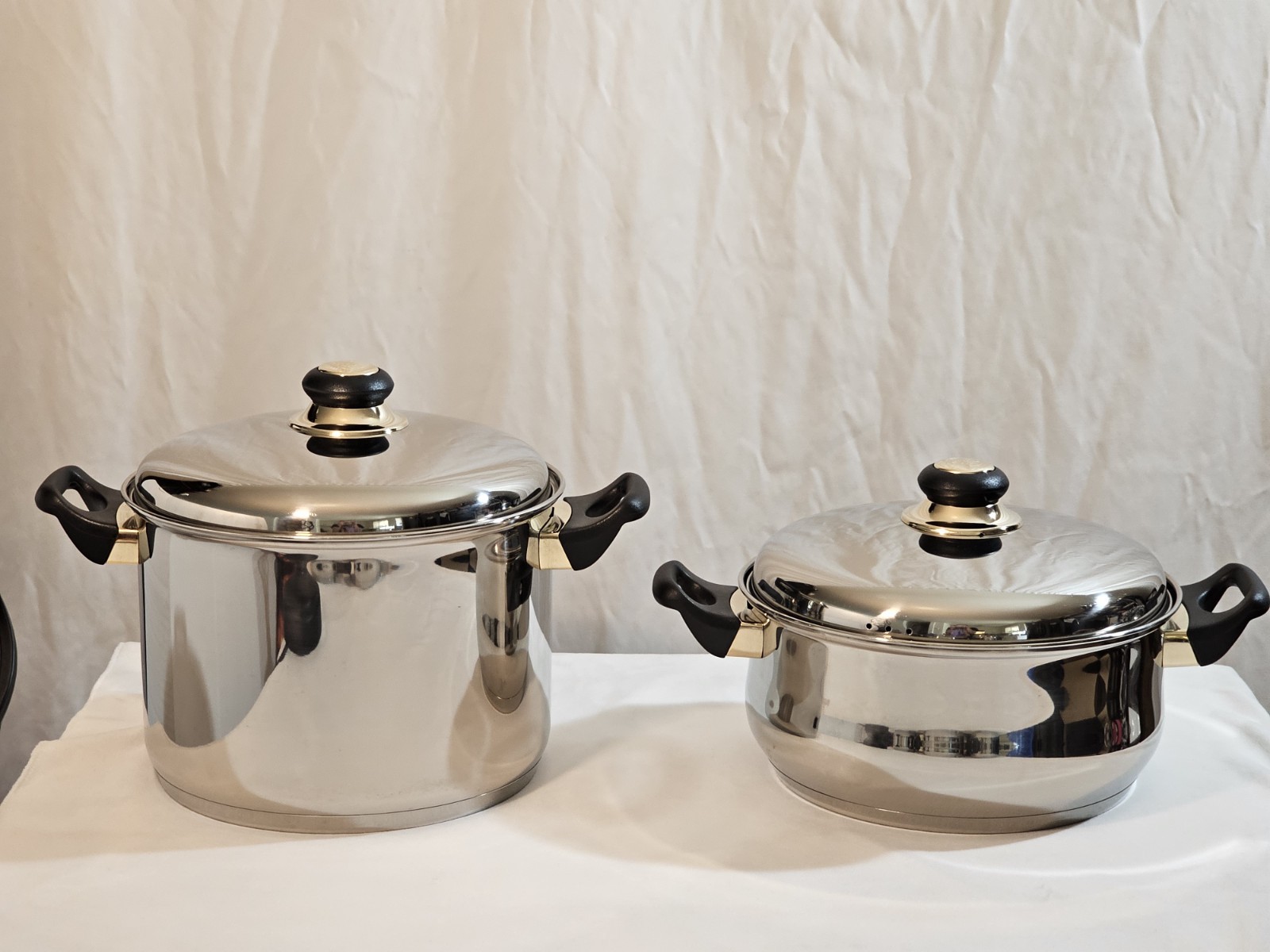 Vtg Cook Well High-quality Stainless Steel Pots & Pans W/Gold Plating -Set Of 11